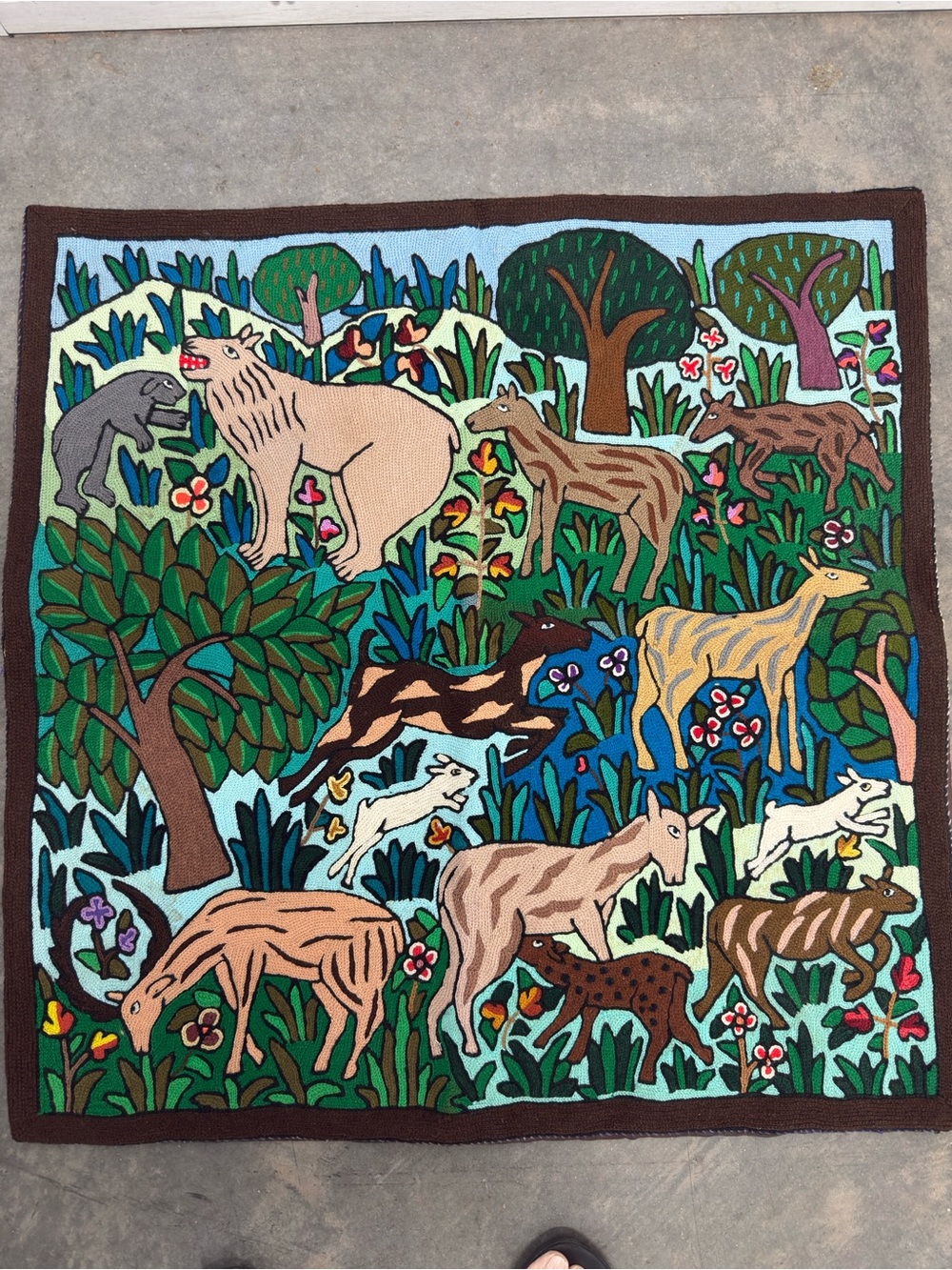 Handcrafted Woodland Animals Crewel Kashmiri X-Large Pillow or Seat cover-